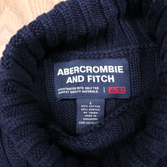 ABERCROMBIE & FITCH RIBBED TURTLENECK SWEATER COTTON/ACRYLIC NAVY BLUE LARGE, L - Picture 4 of 4